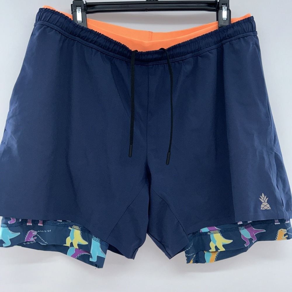 Chubbies Mens Blue Shorts Dinosaur Liner Sz XL Outer & Inner Pocket - Inseam 5.5